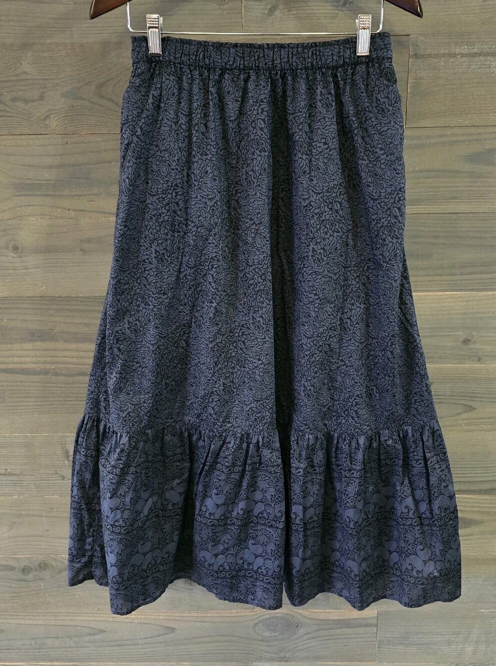 Women Uniqlo x Anna Sui Tiered Long Maxi Skirt Blue Black Size M Lined